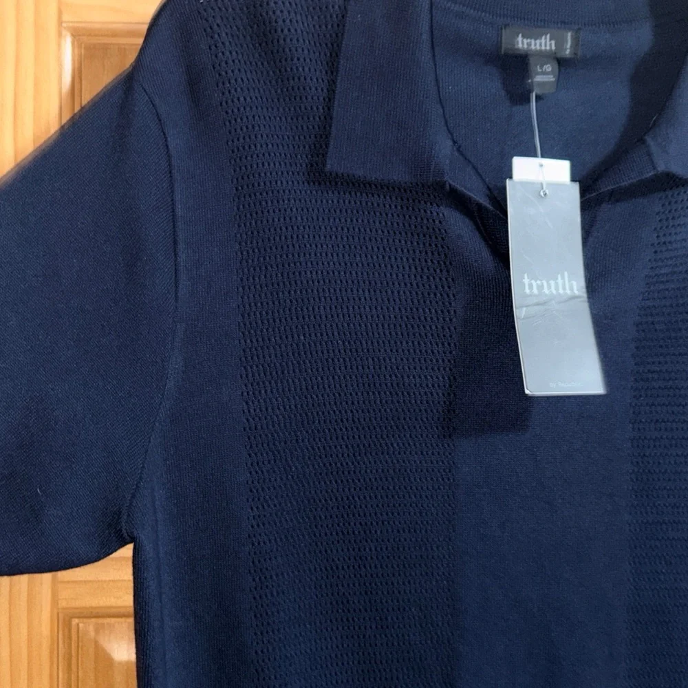 NWT Truth By Republic Men's Short Sleeve Pointelle Polo Sweater-Night Life-L - Picture 4 of 8